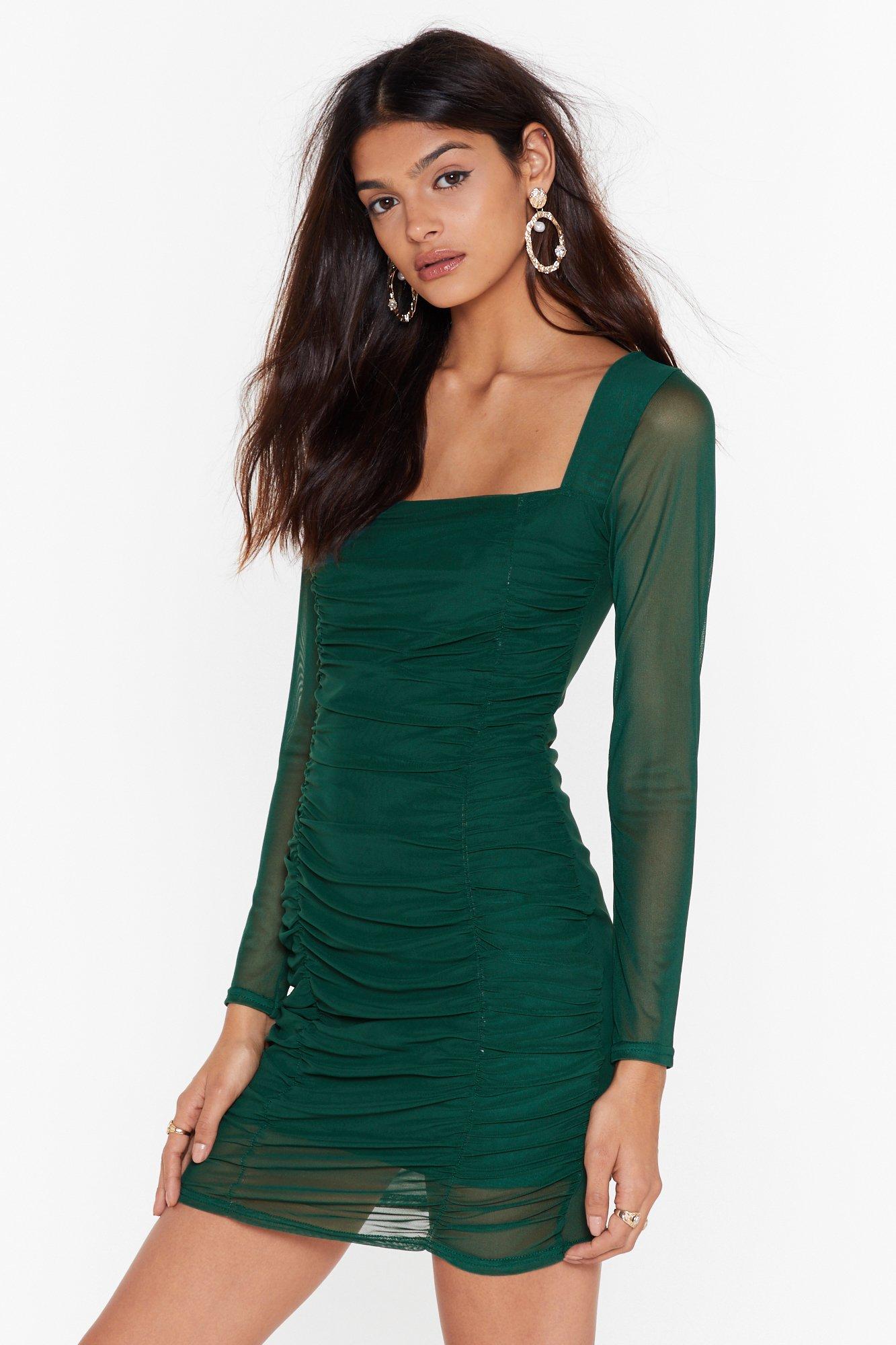 On Our Mesh Behaviour Ruched Mini Dress